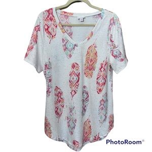 Lularoe Boho Tribal Feather Print T Shirt Tunic M Nwot